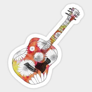 Acoustic guitar psychedelic daisies Sticker